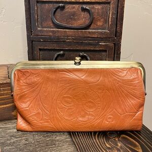 HOBO Embossed Leather Clutch in Rich Tan